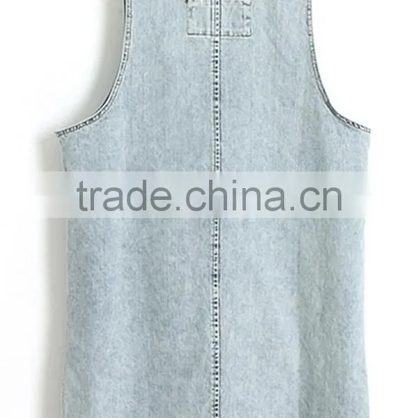 2015 Summer Sleeveless Women's Clothing Garment Apparel Direct Factory OEM/ODM Manufacturing Modern Design Blouse in Jean photo-2