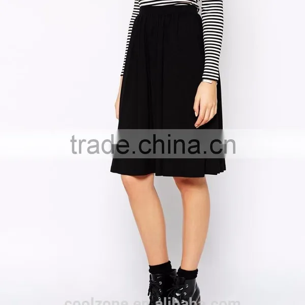 Latest Skirt Design Midi Skater Skirt Fashion Pleated Stretch Lady Skirt photo-2