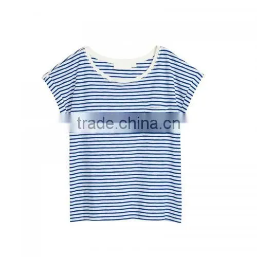 2017Women Short Sleeve T-Shirts Different Size for Choice Patchwork Striped photo-2