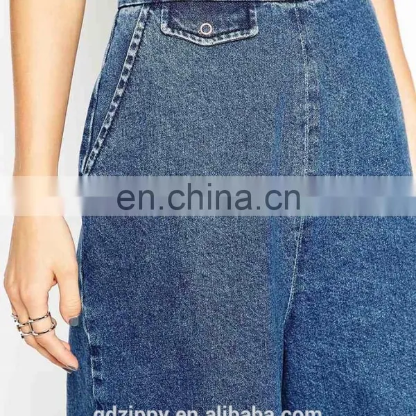 2015 New Fashion Denim Culottes Pants in Mid Blue Wash for Women photo-5