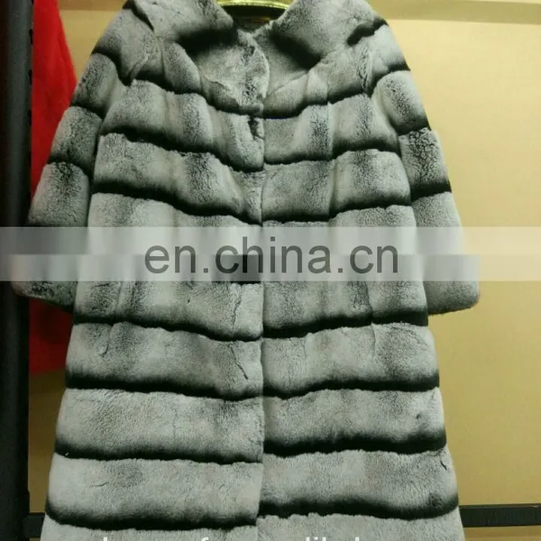 New Style Winter Warm Fashion Rex Rabbit Fur Coat Chinchilla Fur Parka photo-3