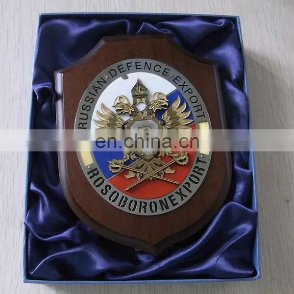 Award Gifts Custom Metal Plate Wooden Plaque Trophy With Red Leather Gifts Box photo-3
