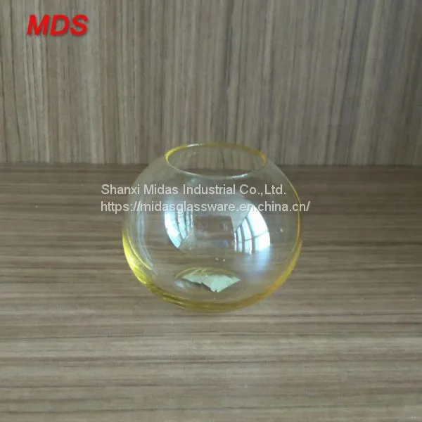 Round Yellow Small Glass Fish Bowl Vase for Flowers photo-3