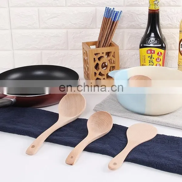 Cheap Natural Bamboo Spoon Spatula Utensils Set Kitchen Bamboo Soup Spoon photo-3