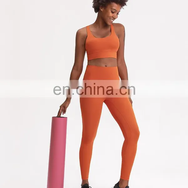 OEM Service New 2 Pieces Cross Strap Sports Bra Women Fitness Gym Wear Nude Feeling Athletic Workout Leggings Yoga Sets photo-3
