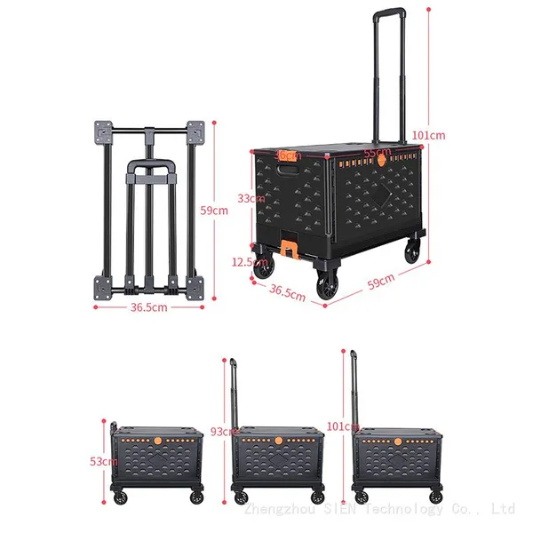 Foldable Portable Storage Box Plastic Shopping Cart Trolleys With Box Wheel Storage Cart photo-5