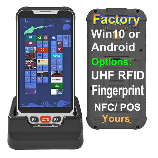 HP555 Cheapest Factory 5.5'' Win10 Pro Intel Z8350 IP66 PDA Handheld Terminal Mobile Computer With 2D Scanner UHF RFID NFC Docking photo-4