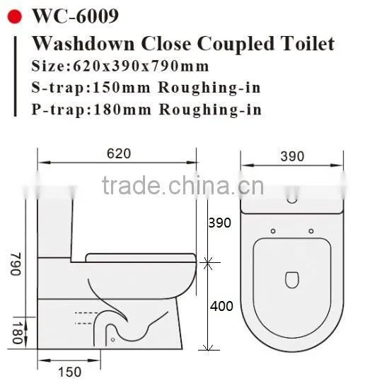 Two-Piece Washdown Watermark Toilet S/P Trap With Geberit or R&T Flush Valve Soft Closing Cover, Australian WELS WC-6009 Quality Choice photo-2