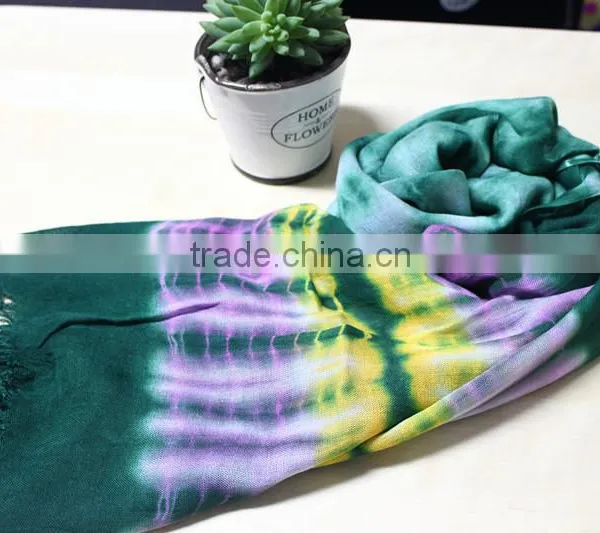 Fashionable Polyester Cotton Ties Dye Long Scarf Viscose Scarf photo-2