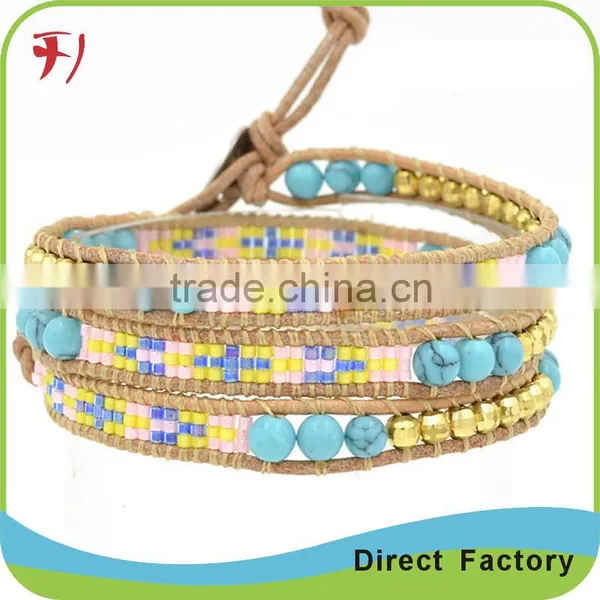 Magnetic Bead And Light Grey Stone On Petal Leather Summer Beach Bracelet Men