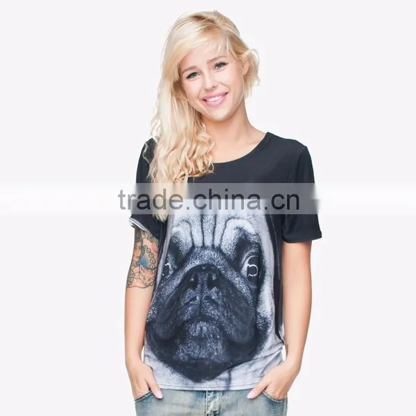 2015 New Latest Factory Small Quantity Wholesale Free Size Custom Printed Blank T-shirt Pug for Ladies Fashion Wear photo-3