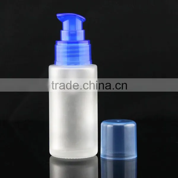 Frosted Lotion Glass Bottle With Blue Press Pump photo-2