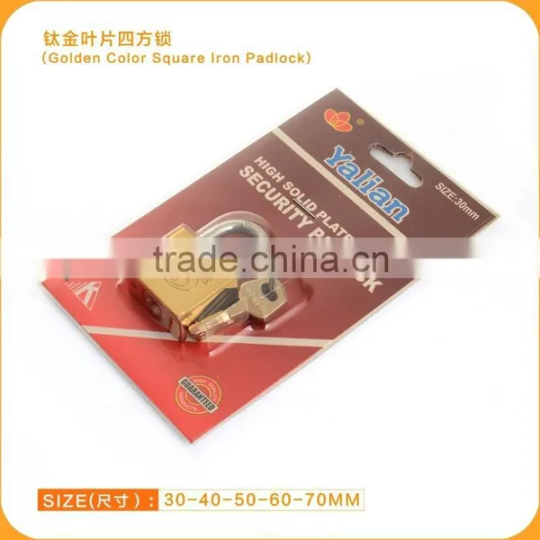 High Soild Golden Color Titanium Plated Short Shackle Square Iron Vane Key Safety Cheap Prcie Padlock