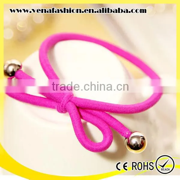 Small Quantity Knot Hair Bows Girls Elastic Hair Band With Beads photo-5