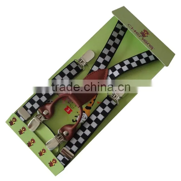 Fashion Genuine Leather Fittings Children Elastic Suspender 4 Clips photo-4