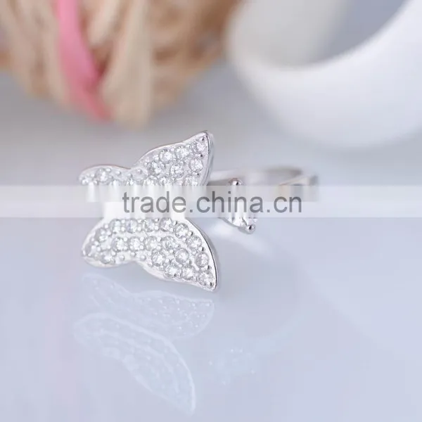 925 Sterling Silver Butterfly Ring With White Tanzania Stone Paving photo-3