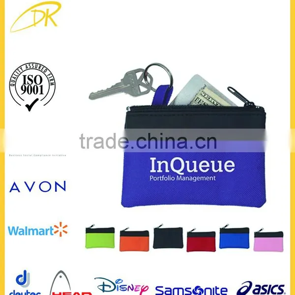 Promotional Small Plain Coin Pouch Purse Pouch, Custom Printed Zipper Pouch With Key Holder