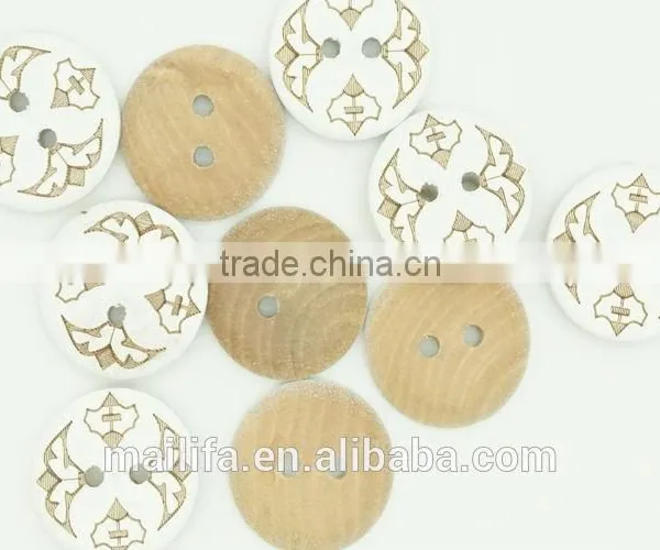 White 2 Holes Figure Logo Laser Engraved on Wood Button photo-3