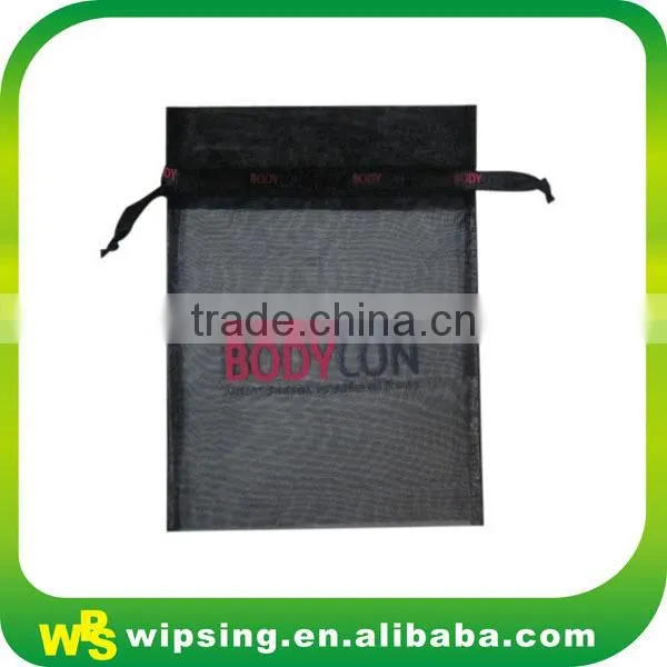 White Organza Pouch With Printed Ribbon Drawstring photo-4