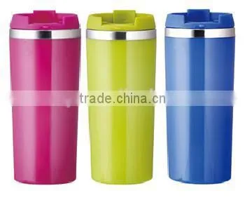 350ml/400ml/450ml Stainless Steel Inner Plastic Outer Steel Double Layer Cup photo-5