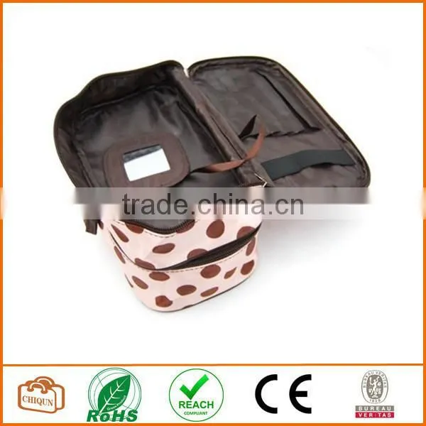 Double Layer Cosmetic Bag Pink With Coffee Dot Travel Toiletry Cosmetic Makeup Bag Organizer With Mirror photo-5