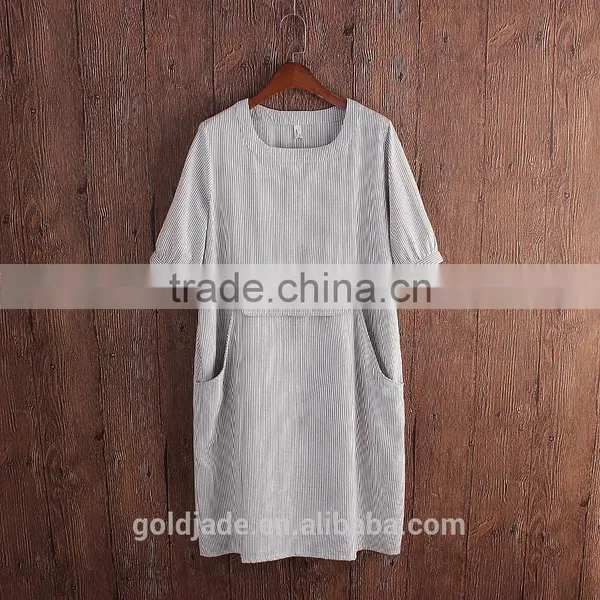Hospital Gown With Round Collar Wear Cotton and Linen Dress Striped Short Sleeve in Summer Patient Clothes for Girl Women photo-2