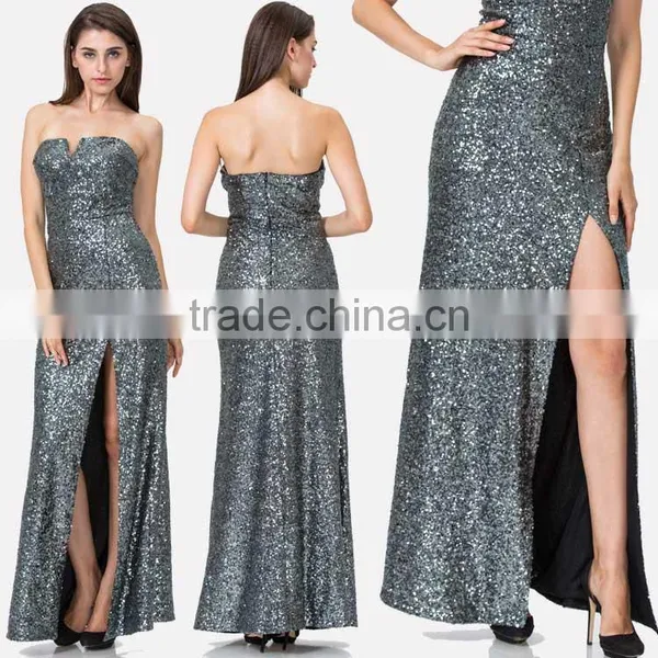 Free Sample Woman Casual Wholesale Long One Piece Maxi Fashion Black Lace and Sequin Evening Dress With Silver Threads photo-4