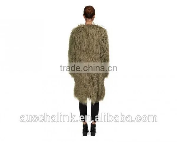 Best Selling Fashion Green Sheepskin Long Coats for Ladies photo-3