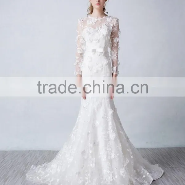 2017 Wholesale Custom Long Sleeve Mermaid Wedding Dress