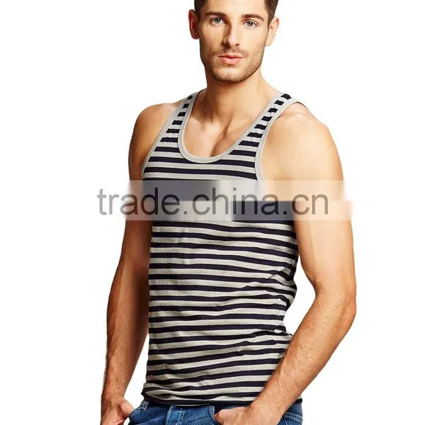High Quality Mens Classic Stripes Eco-friendly Stringer Tank Tops photo-3