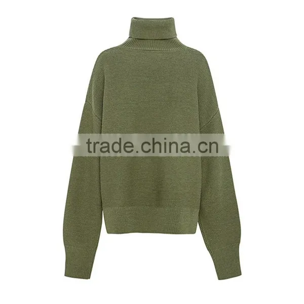 2017 New Design Style Women Green Color Turtleneck Long Sleeve Pullover Sweater photo-2