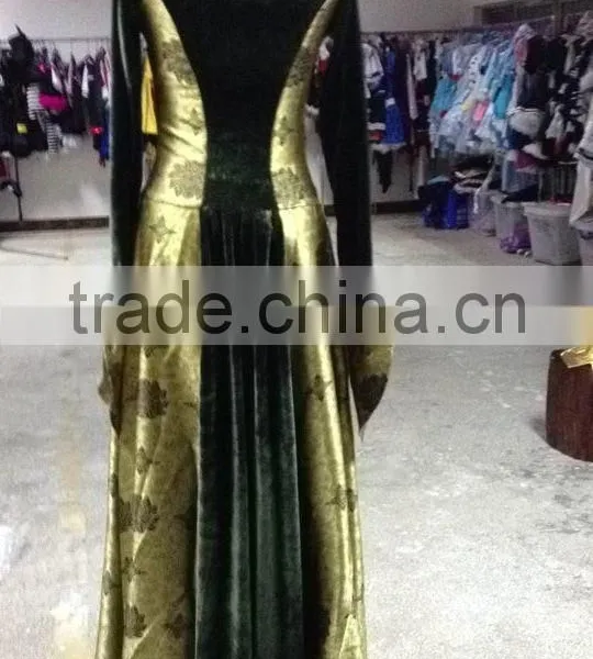 Walson Clothes Apparel Green Gold Medieval Renaissance Costume Dress Gown Game of Thrones photo-2