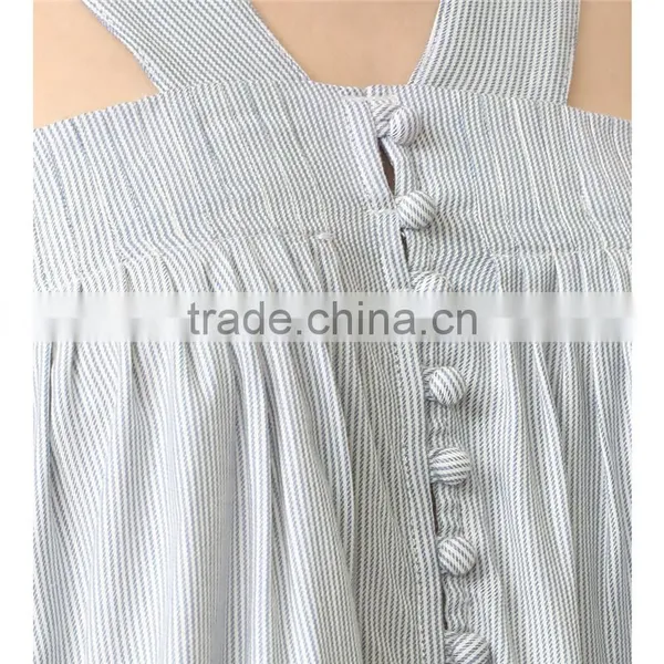 2017 OEM Wide Strapes Front Button Closure Navy Striped Blouse photo-5