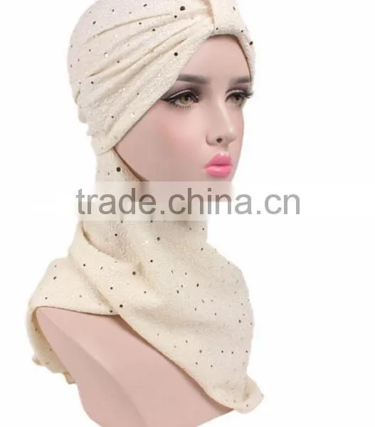 New Sequins Arabic Headscarf Hat Hat Scarf One Hat Muslim Hat photo-2