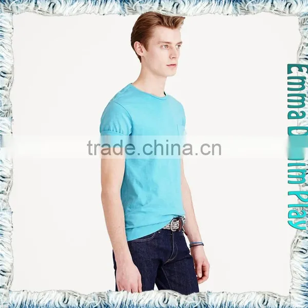 2017 Blue Single Chest Pocket O Neck T Shirts for Men photo-2