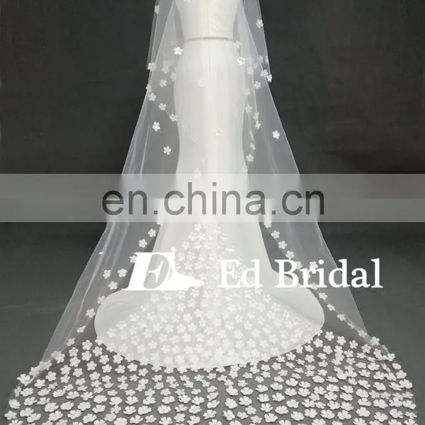 Custom Made Long Ivory Wedding Veil With Petals On For Wholesale photo-2