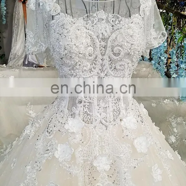 LS00227 Cap Sleeves Long Train Luxury High Quality New Women Dresses Party Long Evening Wedding Dresses African photo-5