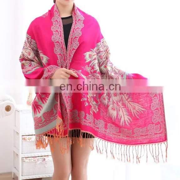 China Tatting Jacquard Peacock Golden Peacock Pashmina Shawl Scarf photo-4