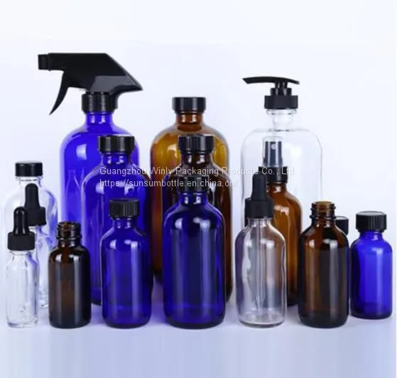 16oz 500ml Amber Glass Boston Round Shape Bottle With Trigger Sprayer