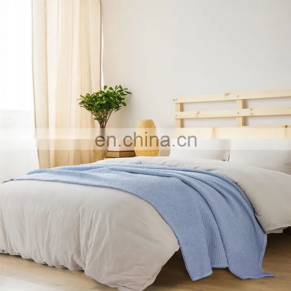 Premium Blue Washable Thick Breathable Cotton Sand Wash Waffle Blanket photo-4