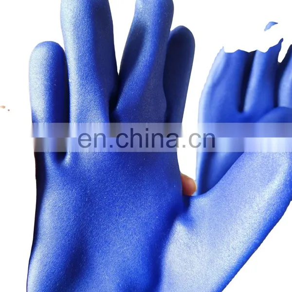 12 Inch Blue Cut Resistant Impact Resistant PVC Coated Gloves With Gauntlet Cuff photo-3