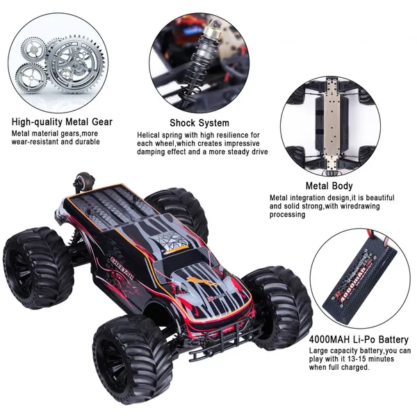 1:10 Scale Remote Control Car Truck, 80+ KM/H High Speed RTR RC Truck, 2.4GHZ Radio Controlled Electric RC Car, 4WD 4x4 Off Road Monster Truck for Adults, IPX7 Waterproof Racing Vehicle Truck photo-5