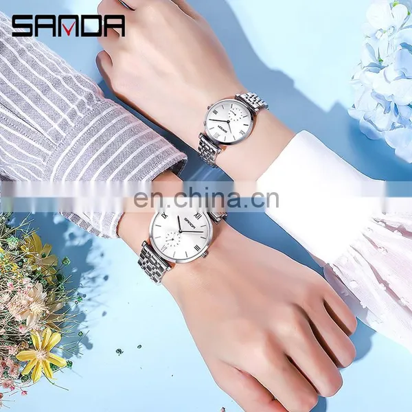 Sanda P1052 Luxury Quartz Wrist Watches for Men Women Stainless Steel Chrono Water Resistant Fashion Couple Watch photo-5