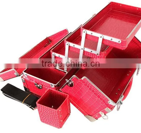 7 Makeup Box 3 Column Dff301 Crocodile Pink Beauty Cosmetics & Professional Makeup Train Case photo-3