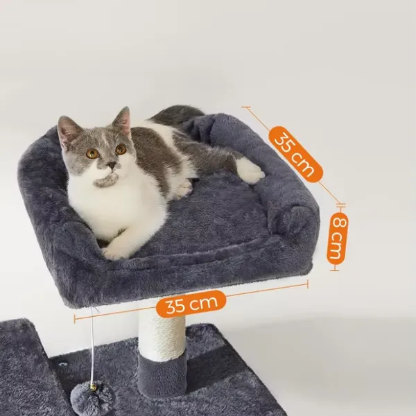 Multi-level Kitten Tree Tower, Cat Tree With Spacious Cat Nest, Sisal Post and Toy Ball, Grey photo-4