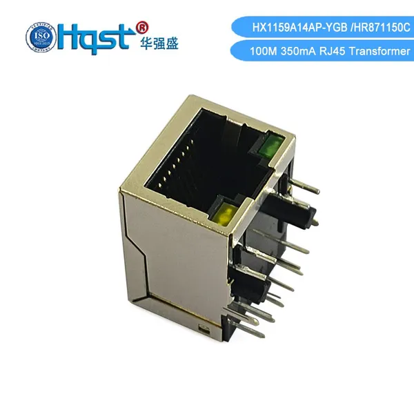 HQST HX1159A14AP-YGB 100M POE RJ45 Modular Jack With Integrated Magnetics Transformer, 350mA End-span POE, photo-3