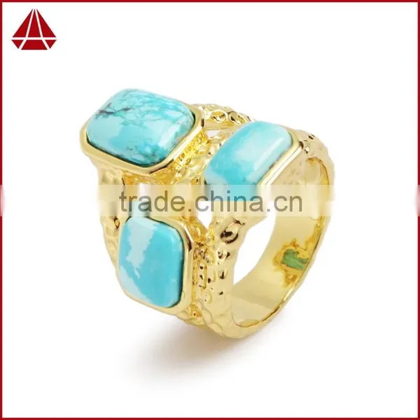 Three Stone Turquoise Ring Size:6~8 photo-6