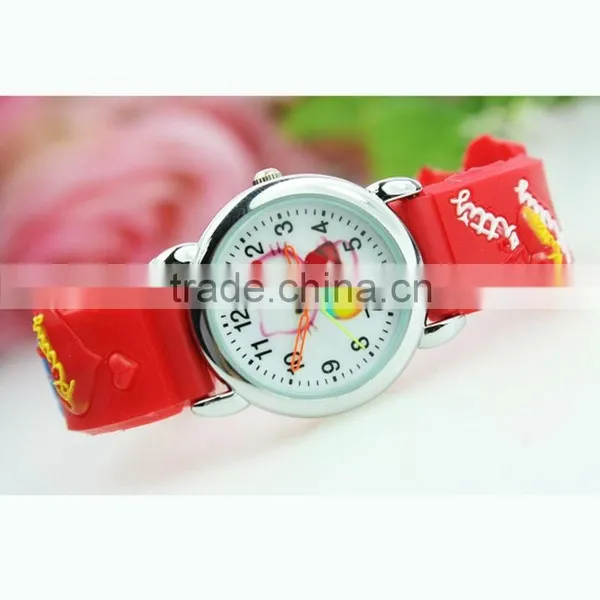 Adorable Child's Timepieces, Hello Kitty Face Girl's Watch, Popular Vogue 3D Silicone Strap Kid's Watch photo-3