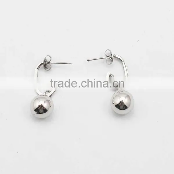 Silver Solid Stainless Steel Ball Pendant Fashion Earrings photo-3