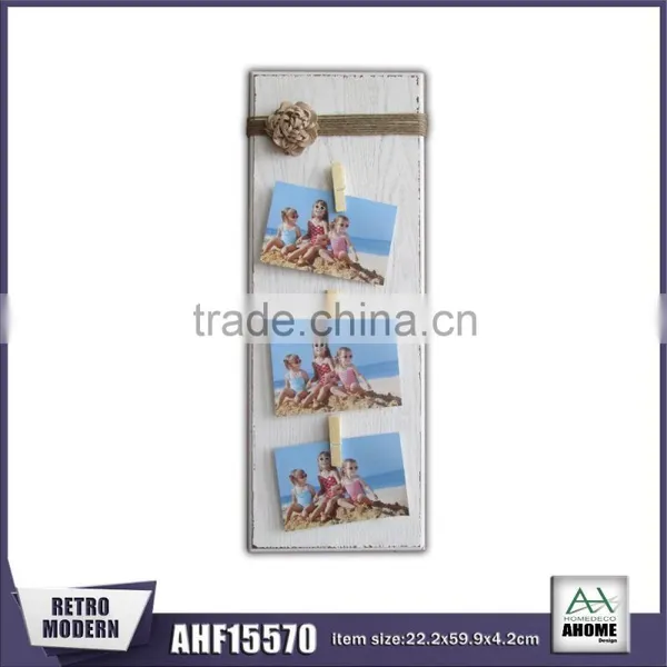 Hot Selling Distressed Wooden Hanging Picture Photo Frame Fabric Flower Decorative Long Wall Frame